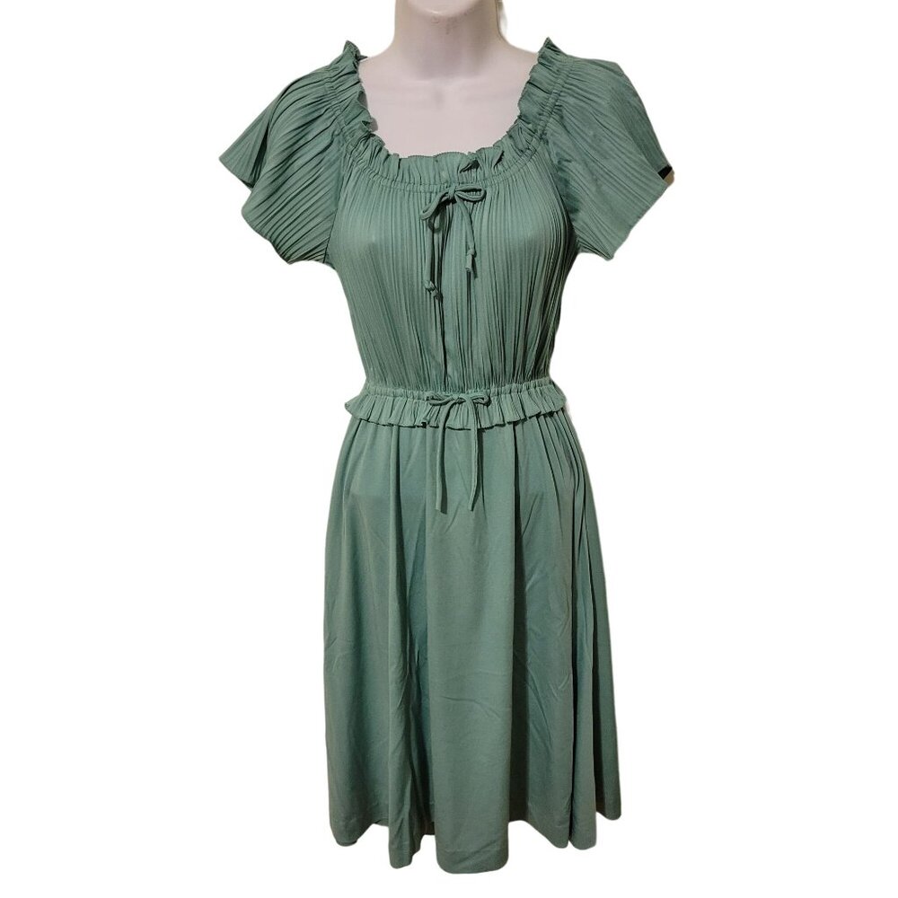 Trolley Car 5 Green Stretch Waist Vintage Dress Midi Glam Cosplay Costume 70s